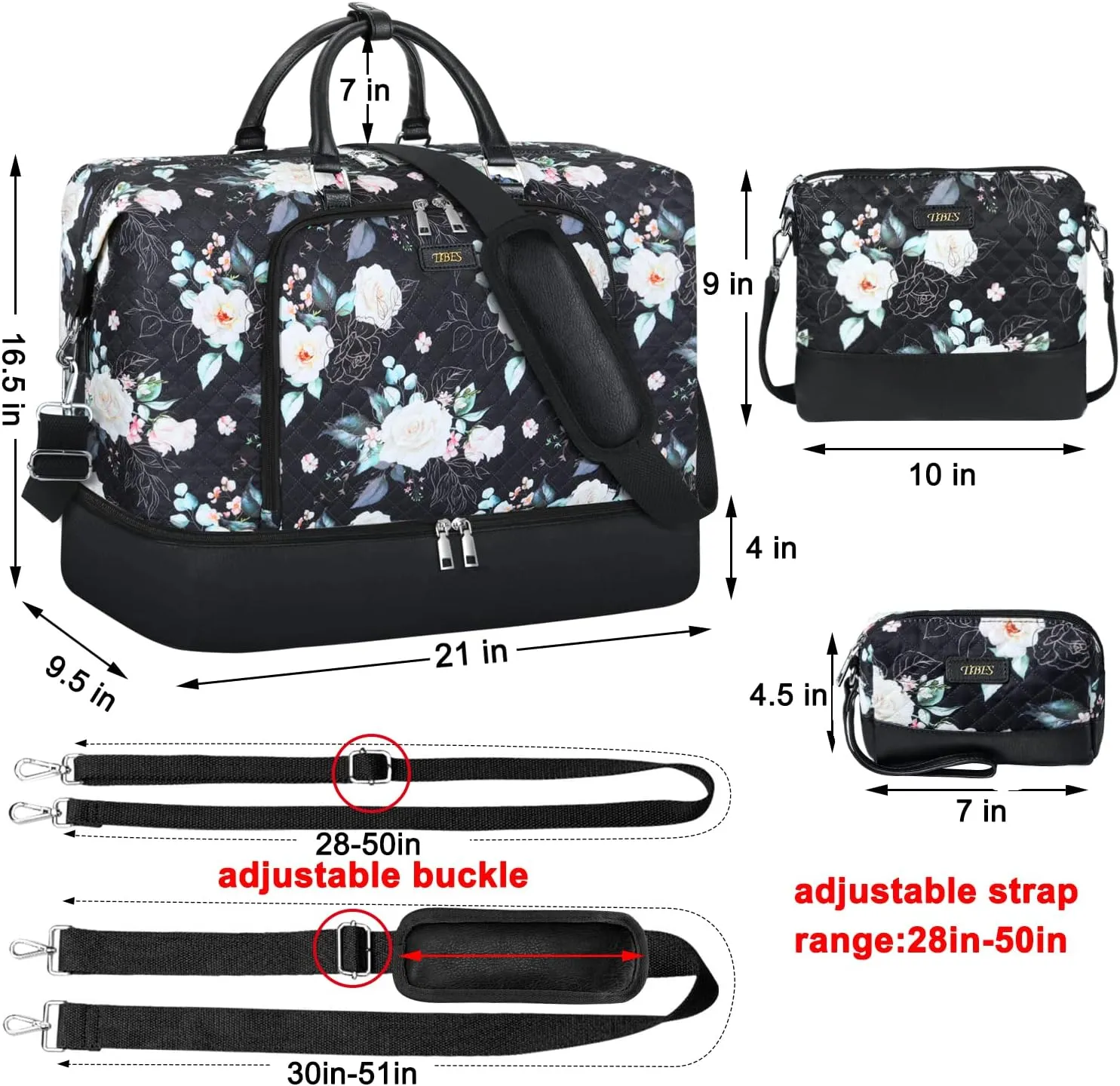 Travel Weekender Bag for Women, Overnight Bag with Shoe Compartment, Oversized Travel Duffel Bag Carry On Tote with Trolley Sleeve 21" for Weekend Travel Business Trip