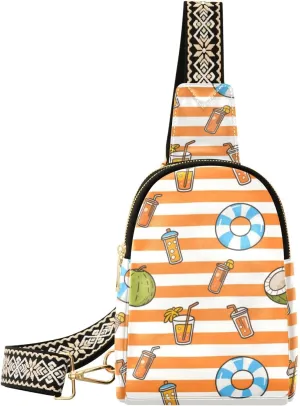 trendy Orange White Stripes Summer Juice cross body bags fashion fanny pack sling bag for hiking