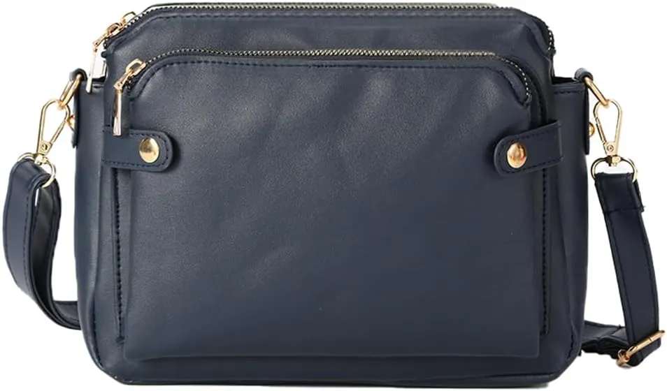 Triple Compartment Crossbody Bag with Built-In Wallet & Credit Card Slots, Multi-Functional PU Leather Purse for Women