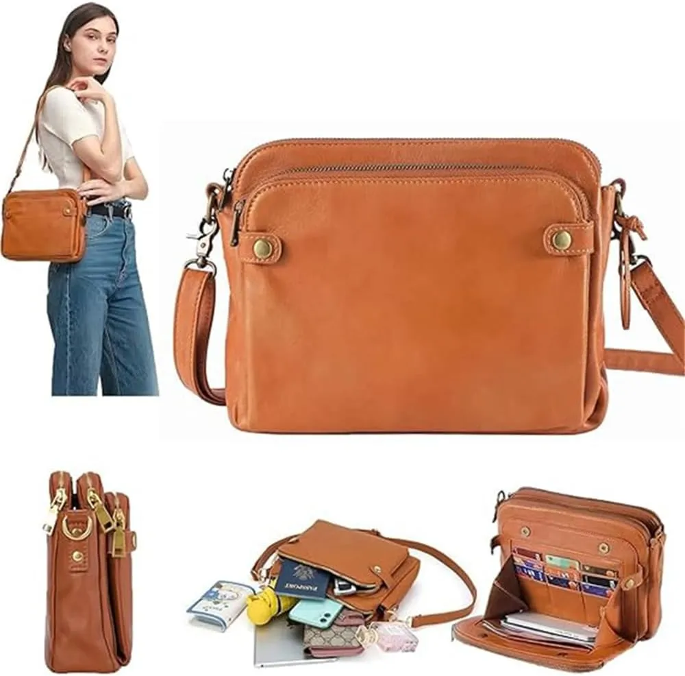 Triple Compartment Crossbody Bag with Built-In Wallet & Credit Card Slots, Multi-Functional PU Leather Purse for Women