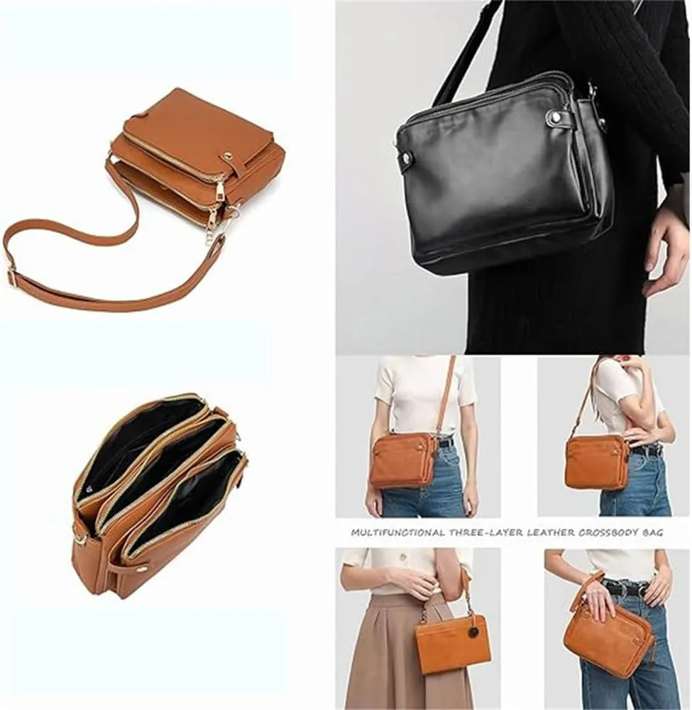 Triple Compartment Crossbody Bag with Built-In Wallet & Credit Card Slots, Multi-Functional PU Leather Purse for Women