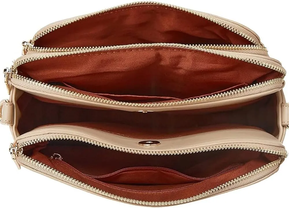 Triple Compartment Crossbody Bag with Built-In Wallet & Credit Card Slots, Multi-Functional PU Leather Purse for Women