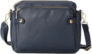 Triple Compartment Crossbody Bag with Built-In Wallet & Credit Card Slots, Multi-Functional PU Leather Purse for Women
