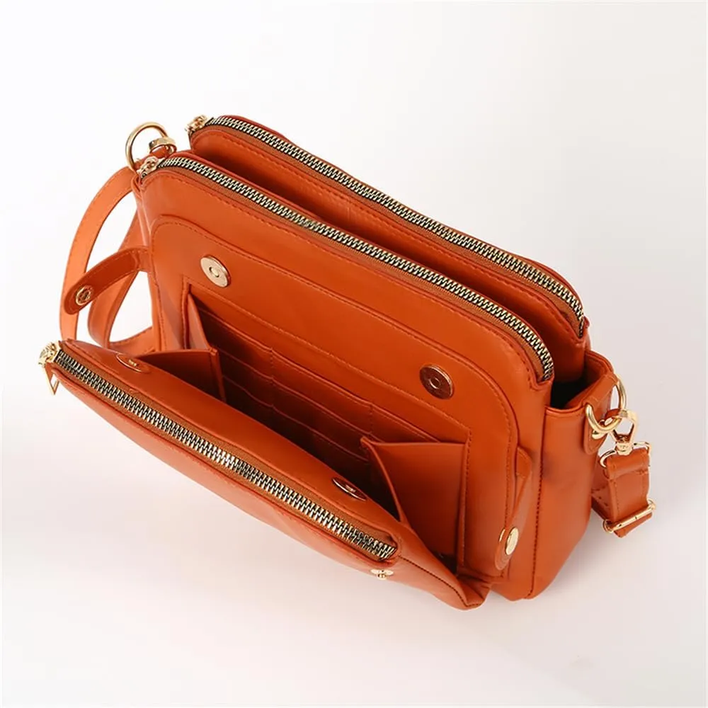 Triple Compartment Crossbody Bag with Built-In Wallet & Credit Card Slots, Multi-Functional PU Leather Purse for Women
