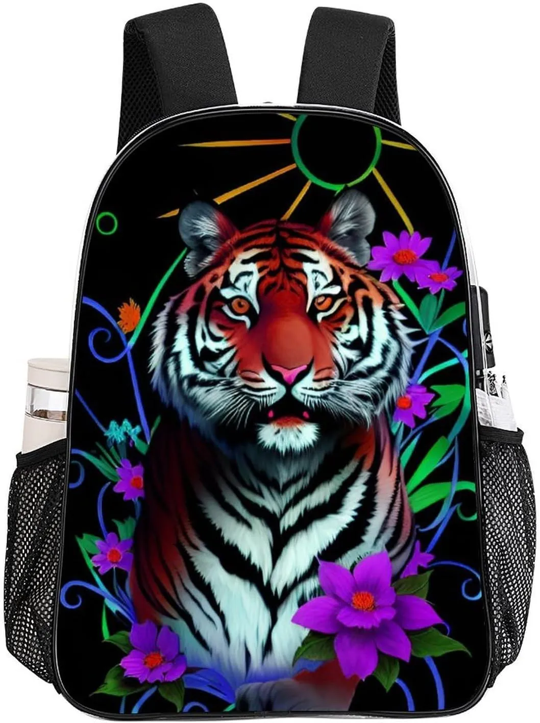 Trippy Tiger Animal Flower Art Rucksacks Lightweight Multipurpose Anti-Theft Shoulder Bag Big Capacity Laptop Book Bag Rucksack Transparent Bag
