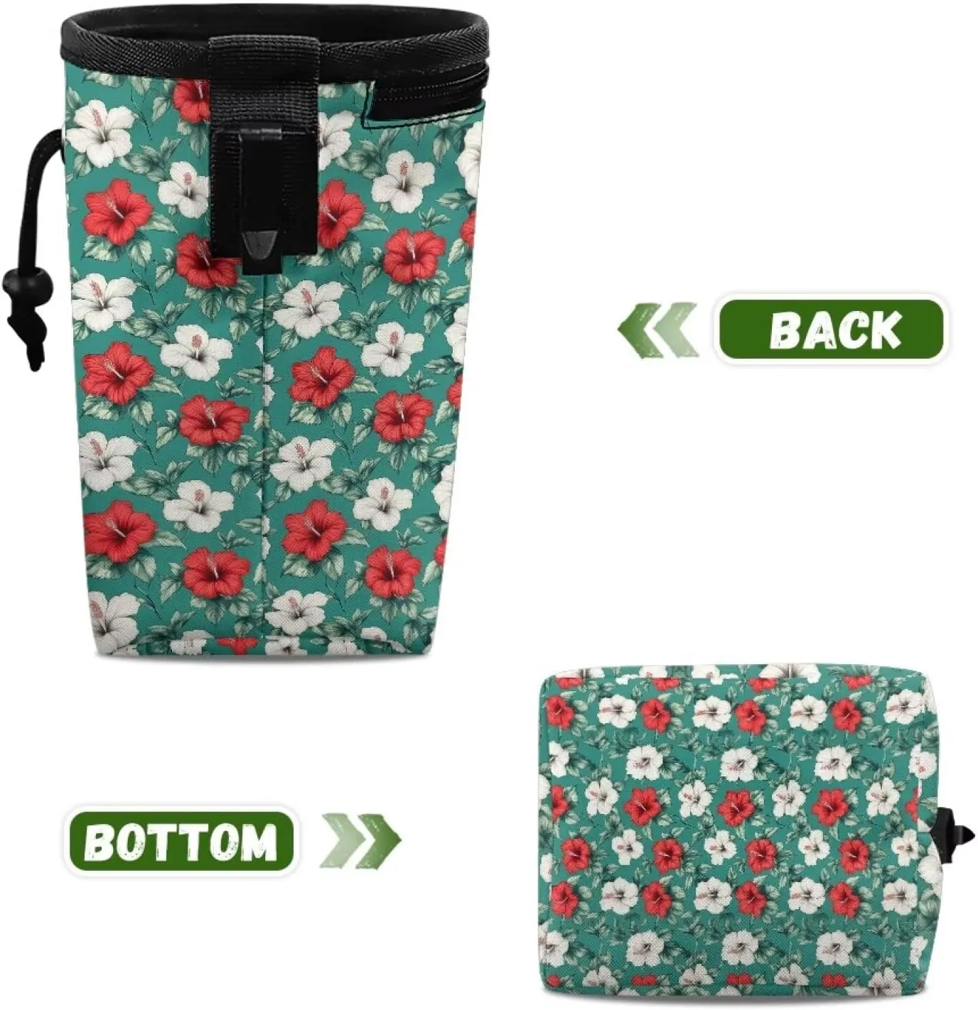 Tropical Flower Print Pet Training Pouch Easily Carries Dog Training Treat Bag with Waist Belt Shoulder Strap Pet Treat Bag Carry Toys, Treats for Pet Training Walking