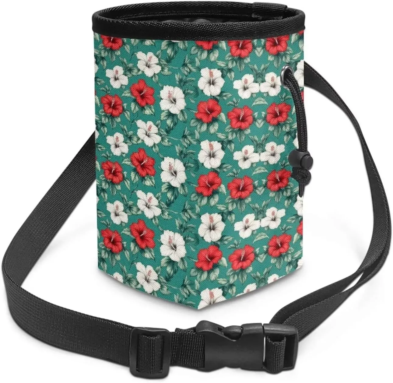 Tropical Flower Print Pet Training Pouch Easily Carries Dog Training Treat Bag with Waist Belt Shoulder Strap Pet Treat Bag Carry Toys, Treats for Pet Training Walking