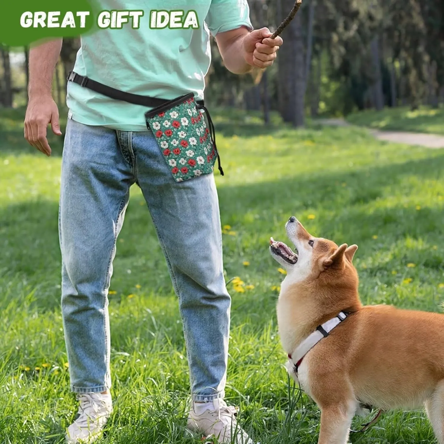 Tropical Flower Print Pet Training Pouch Easily Carries Dog Training Treat Bag with Waist Belt Shoulder Strap Pet Treat Bag Carry Toys, Treats for Pet Training Walking