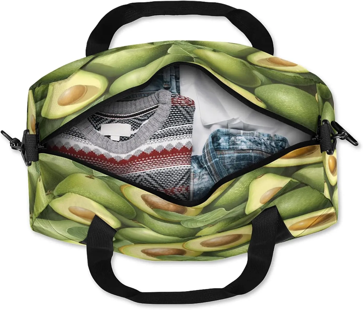 Tropical Fruit Avocado Pattern Kids Duffel Bag Lightweight Waterproof Sports Gym Bag with Front Zipper Pocket Foldable Weekender Overnight Bag for School Practice Gymnastic Ballet