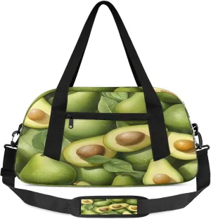 Tropical Fruit Avocado Pattern Kids Duffel Bag Lightweight Waterproof Sports Gym Bag with Front Zipper Pocket Foldable Weekender Overnight Bag for School Practice Gymnastic Ballet