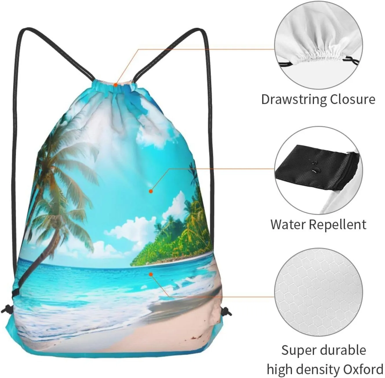 Tropical Ocean Beach Theme Drawstring Backpack String Cinch Bag Polyester Sackpack For Fitness Training Workout