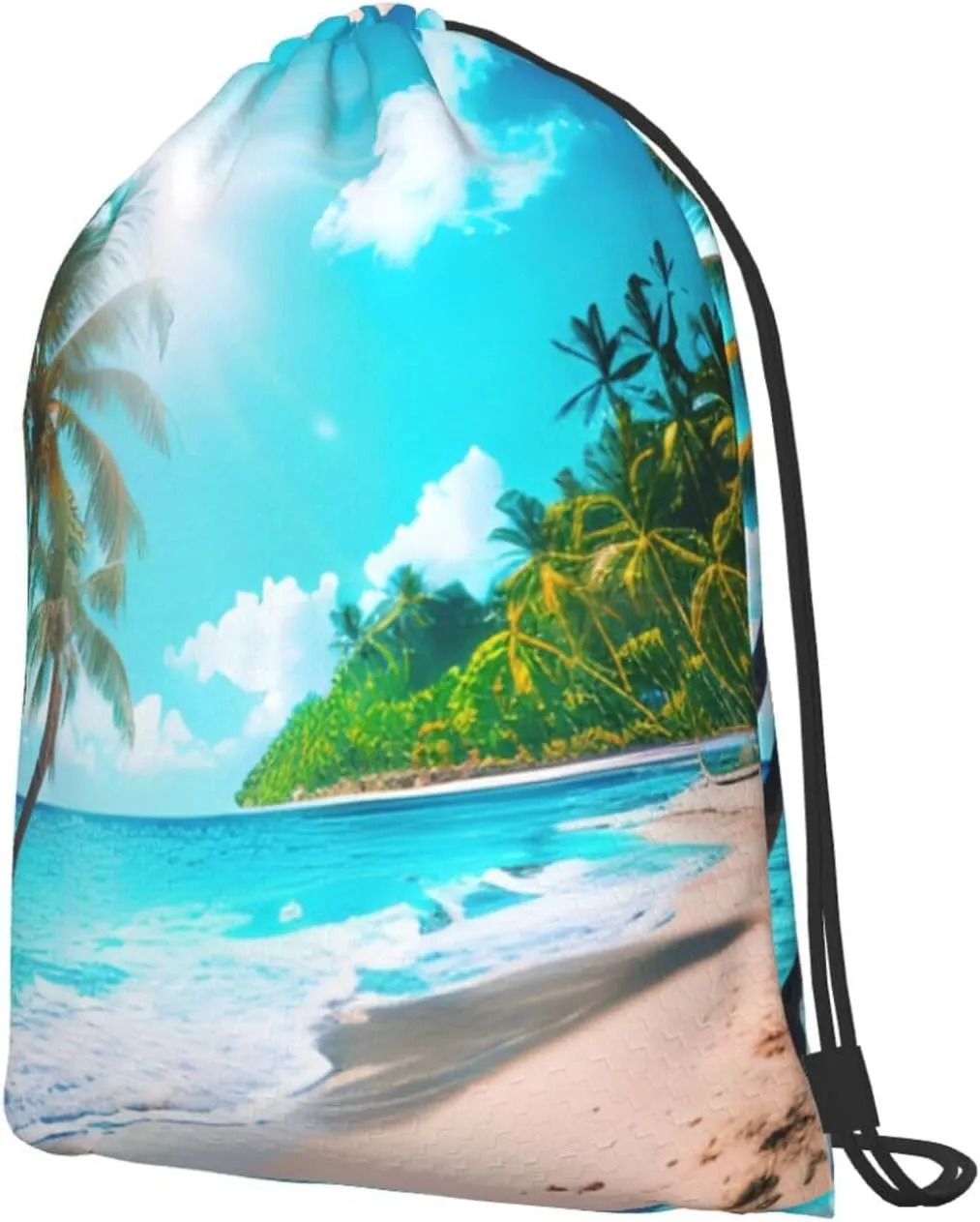 Tropical Ocean Beach Theme Drawstring Backpack String Cinch Bag Polyester Sackpack For Fitness Training Workout