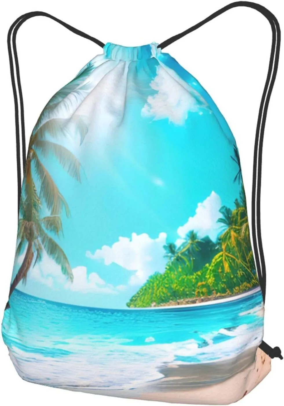 Tropical Ocean Beach Theme Drawstring Backpack String Cinch Bag Polyester Sackpack For Fitness Training Workout
