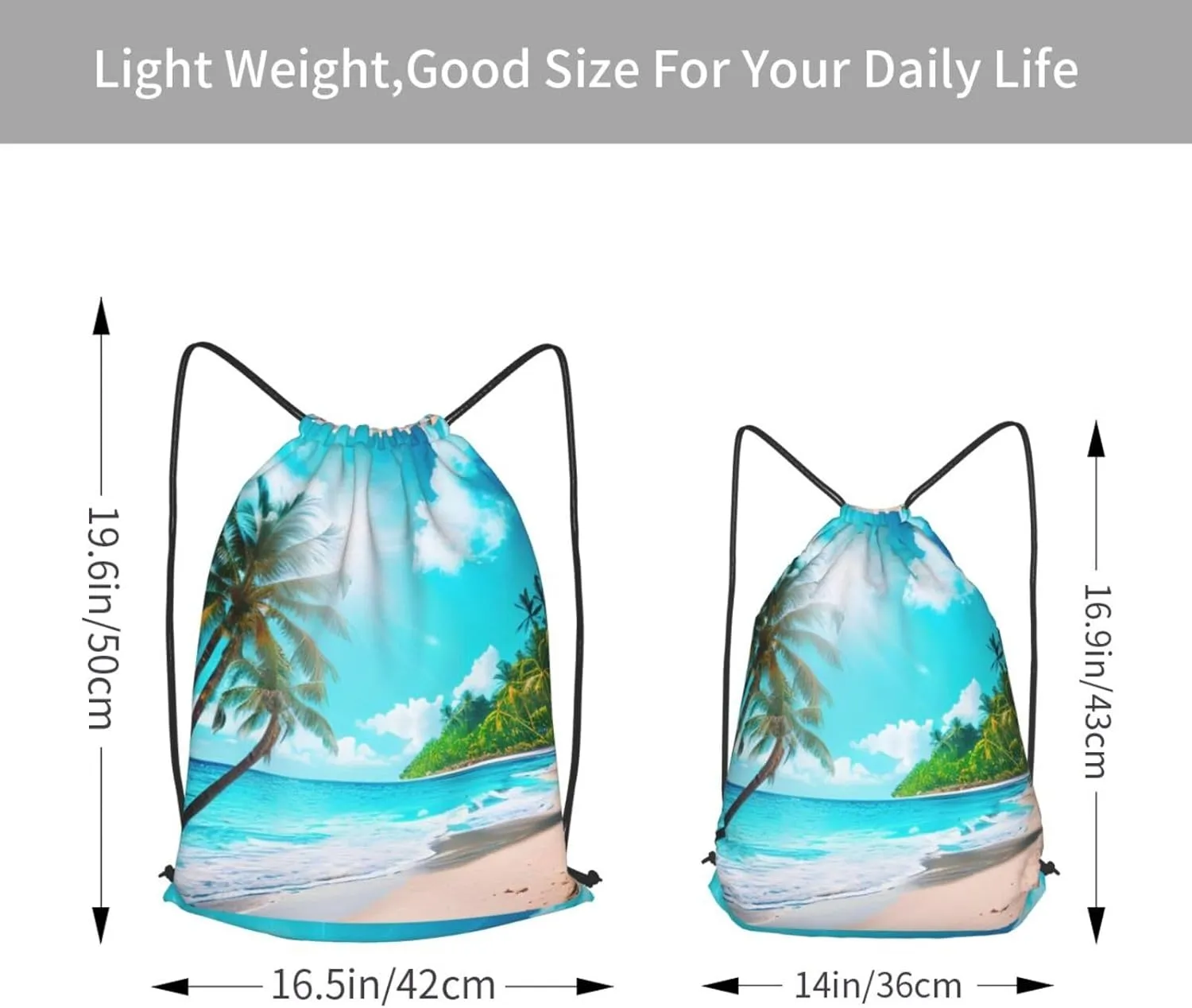 Tropical Ocean Beach Theme Drawstring Backpack String Cinch Bag Polyester Sackpack For Fitness Training Workout