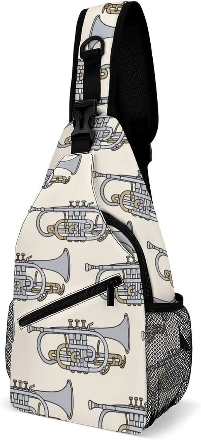 Trumpet Instrument Printed Crossbody Bags Casual Sling Backpack with Adjustable Strap for Women Men