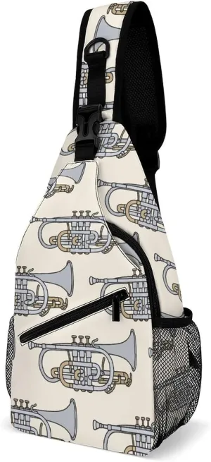 Trumpet Instrument Printed Crossbody Bags Casual Sling Backpack with Adjustable Strap for Women Men