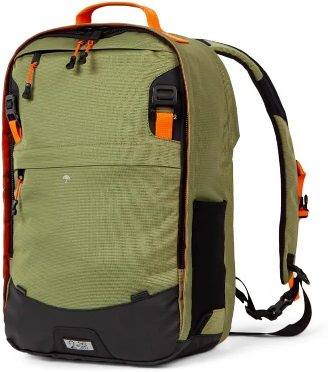Two Wheel Gear - Pannier Backpack Convertible LITE (22 Litre) - Weatherproof 2-in-1 Bike Commuting and Laptop Travel Bag, Recycled Material, Olive/Tangerine