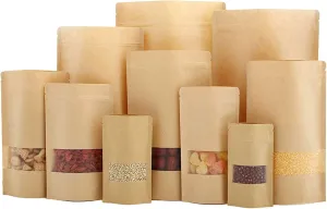 TYONMUJO 100pcs Kraft Bags with Window Zipper Lock Stand Up Bulk Pouches Resealable 3.5×5.5in