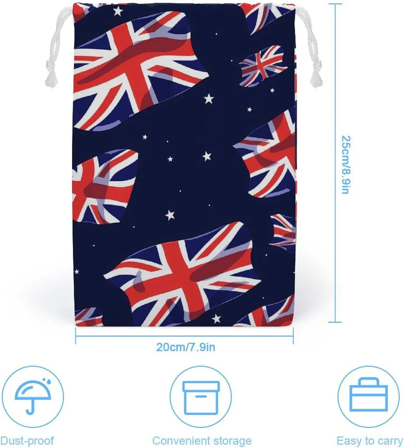UK British Union Jack Print Drawstring Bag Portable Storage Bags Small Pouch for Sports Travel 20 * 25cm