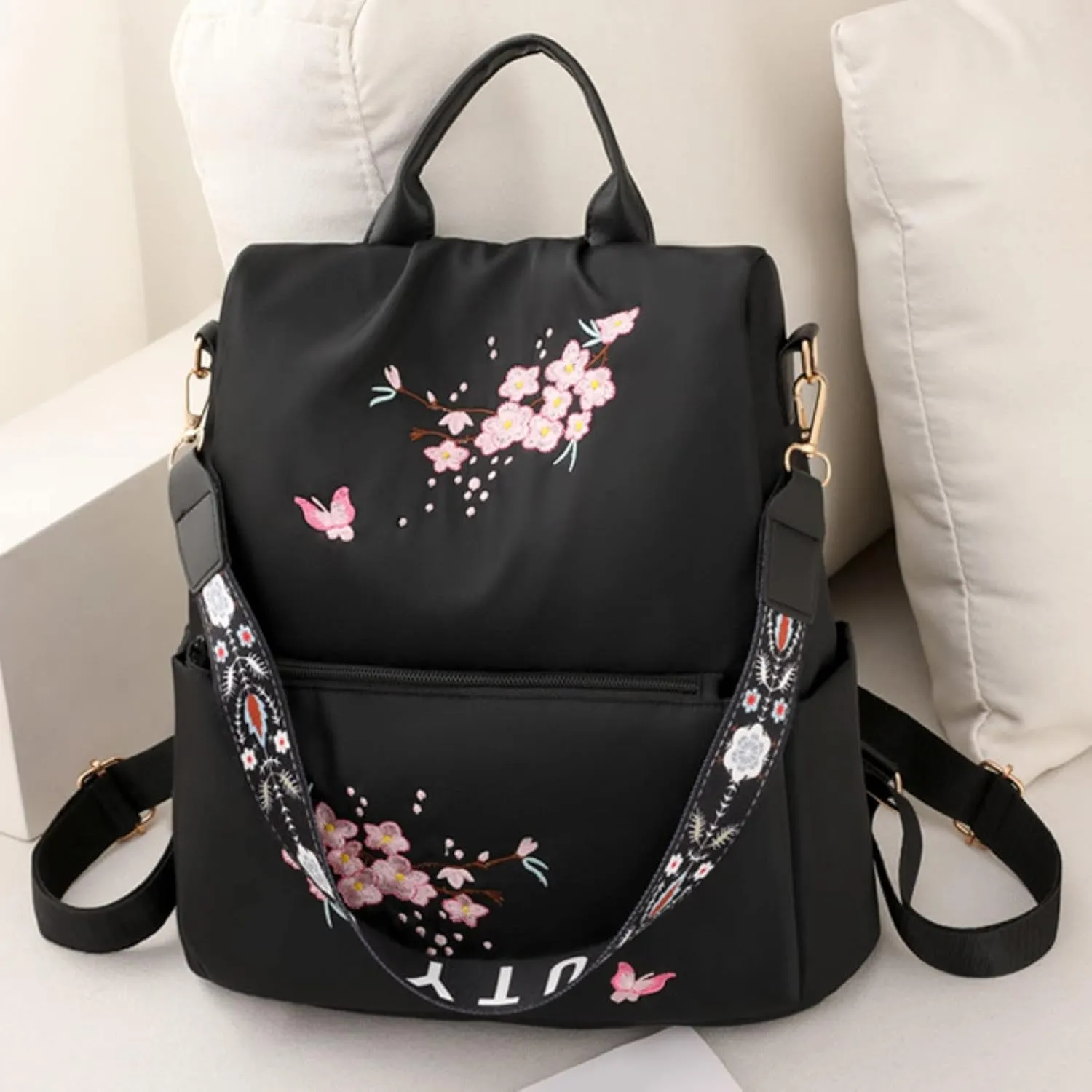 UK Popular Nylon s Beige Pen Bag In Backpack Women School Bags Messenger Computer Bag for (Black, One Size)