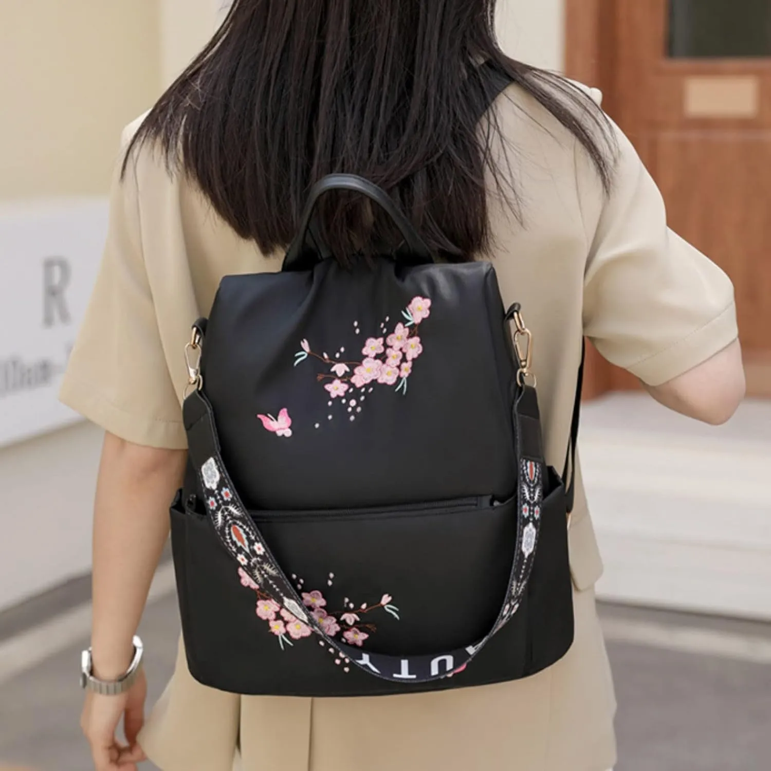 UK Popular Nylon s Beige Pen Bag In Backpack Women School Bags Messenger Computer Bag for (Black, One Size)