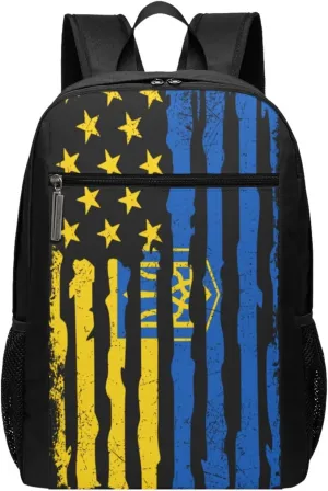 Ukrainian American Flag Ukraine Roots Casual Backpacks Sports Backpack Large Capacity Travel Rucksack Laptop Daypack with Multi-Pockets Adjustable Strap Work Bag for Hiking
