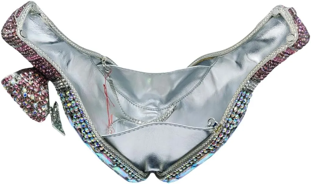 UMREN Women Champagne Bottle Rhinestone Evening Bag Sweet Bow Crystal Purse Clutch Unique Handbag Cocktail Party Shoulder Bag