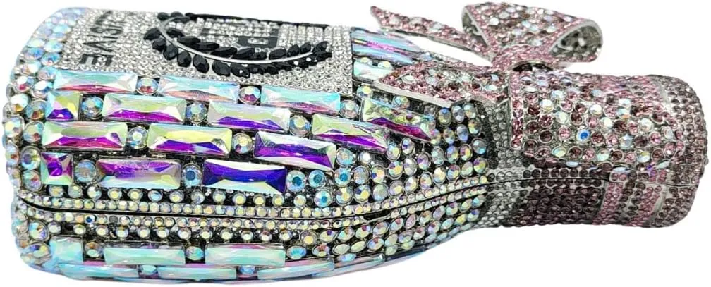 UMREN Women Champagne Bottle Rhinestone Evening Bag Sweet Bow Crystal Purse Clutch Unique Handbag Cocktail Party Shoulder Bag