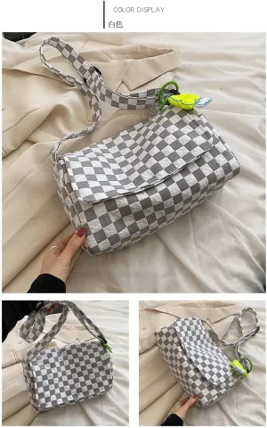 UNICOLD Checkerboard Shoulder Crossbody For Women Small Messenger Bag Aesthetic Retro Handbag with Adjustable Strap