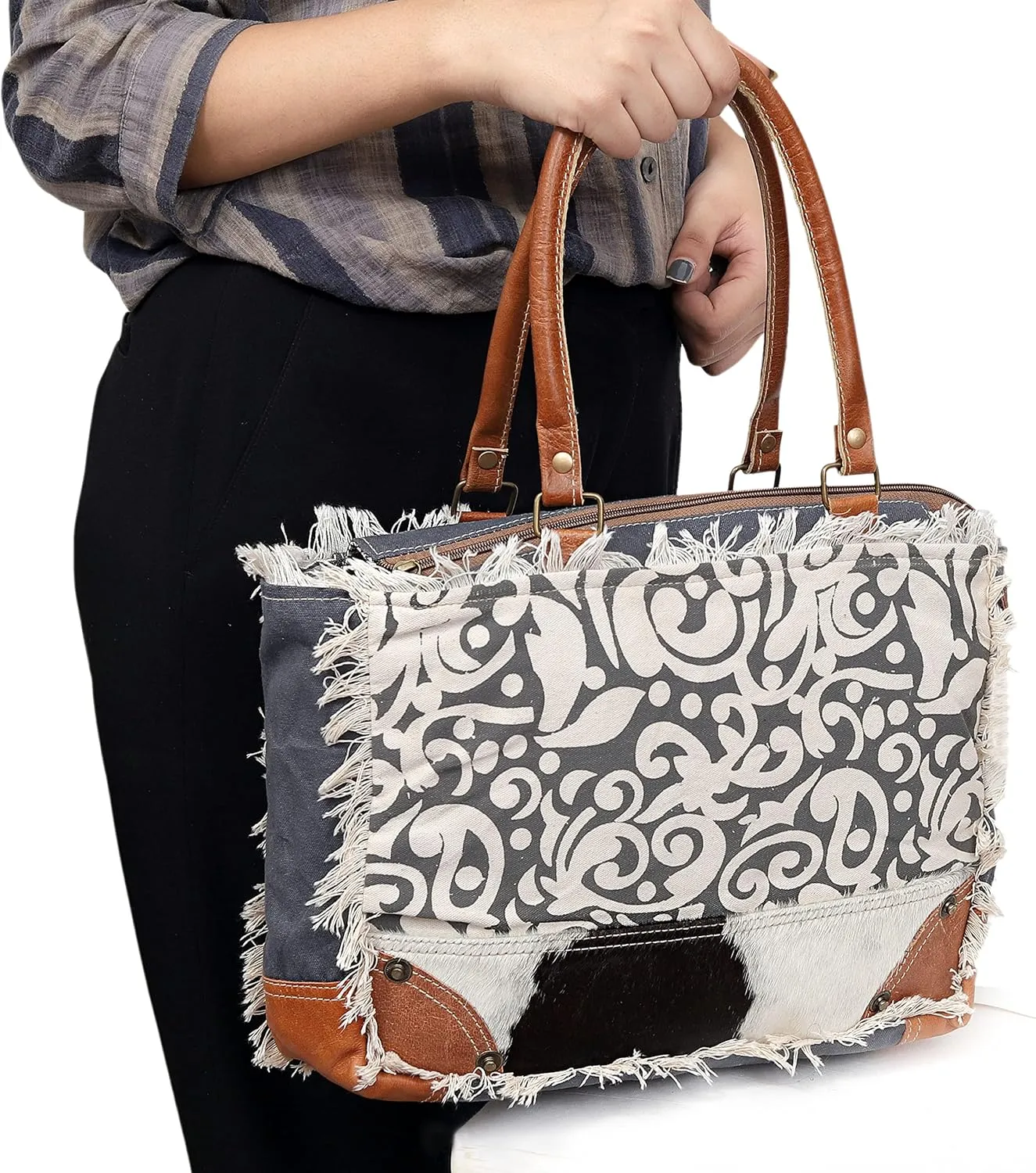 Upcycled Canvas & Leather Shoulder Bag Tote Crossbody Purse Leather Tote Bag Classic Canvas Tote