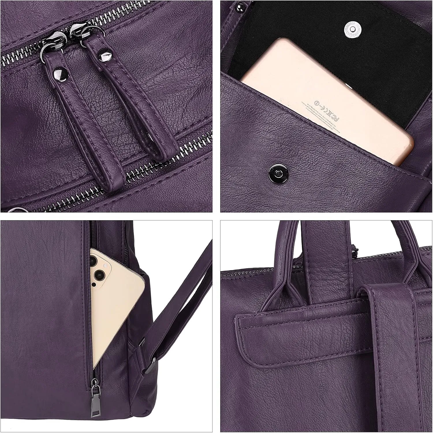 Uromee Backpack Purse for Women Vegan Leather Ladies Fashion Travel Shoulder Bag Convertible