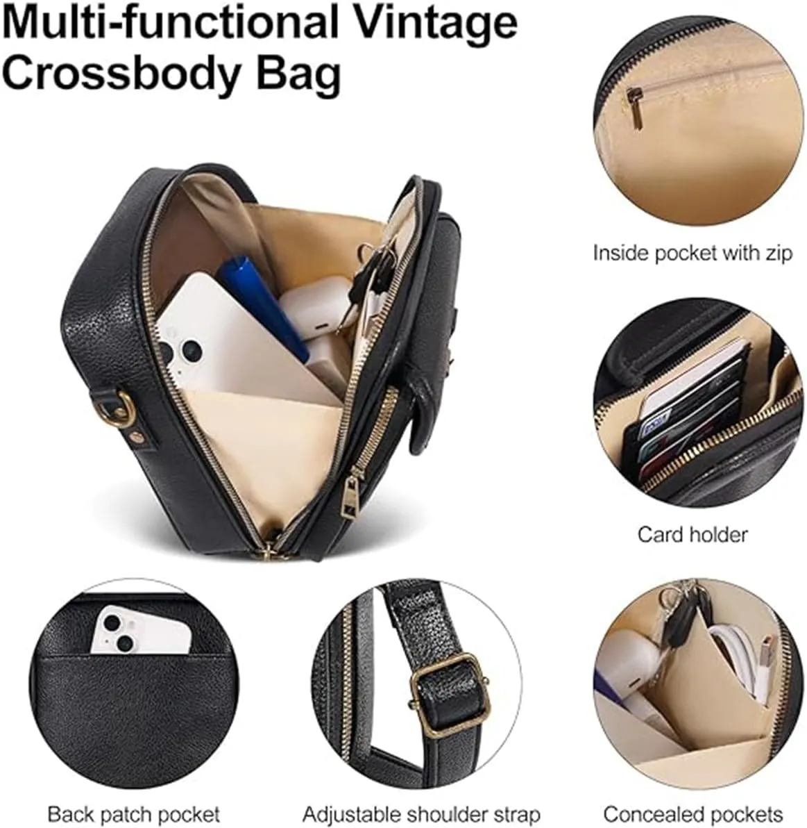 Urvashi Crossbody Anti Theft Leather Bag,Retro Double-Layer Large Capacity Mini Crossbody Bags,Vintage Messenger Bag