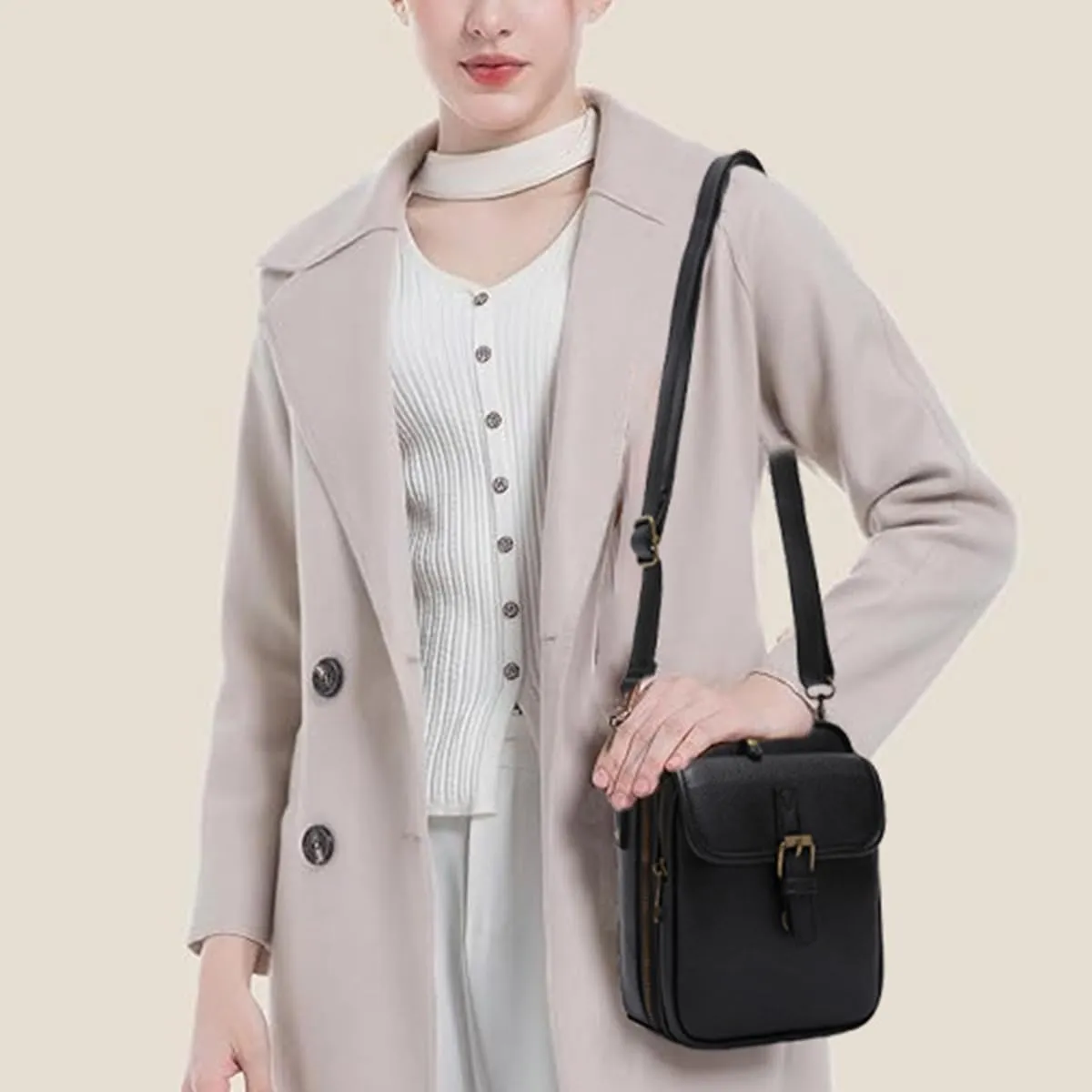 Urvashi Crossbody Anti Theft Leather Bag,Retro Double-Layer Large Capacity Mini Crossbody Bags,Vintage Messenger Bag