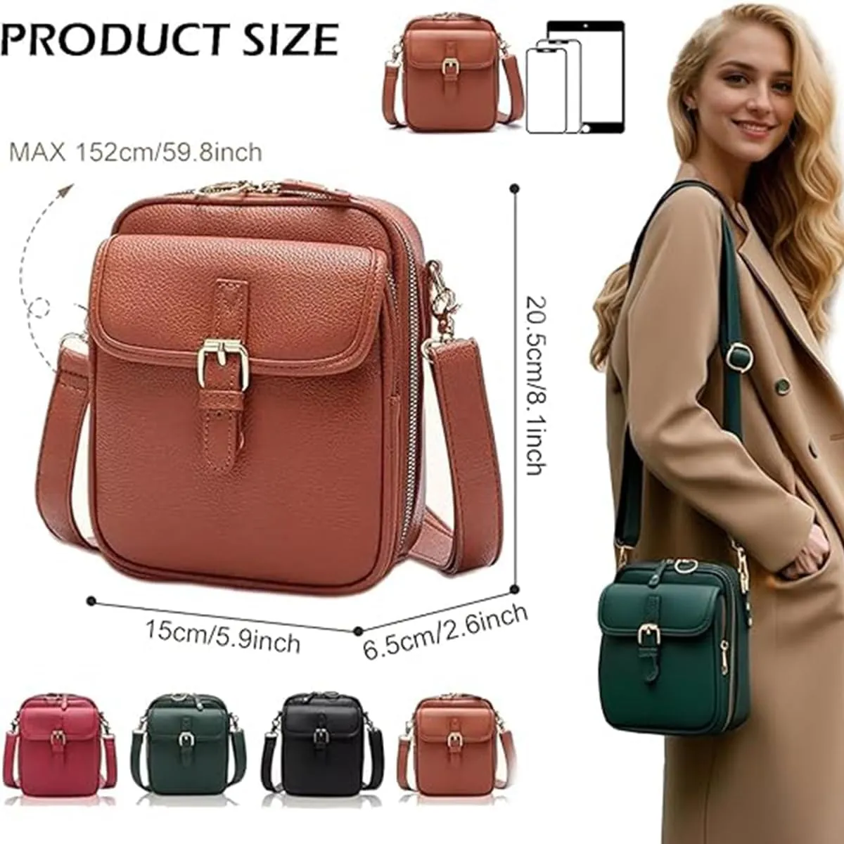 Urvashi Crossbody Anti Theft Leather Bag,Retro Double-Layer Large Capacity Mini Crossbody Bags,Vintage Messenger Bag