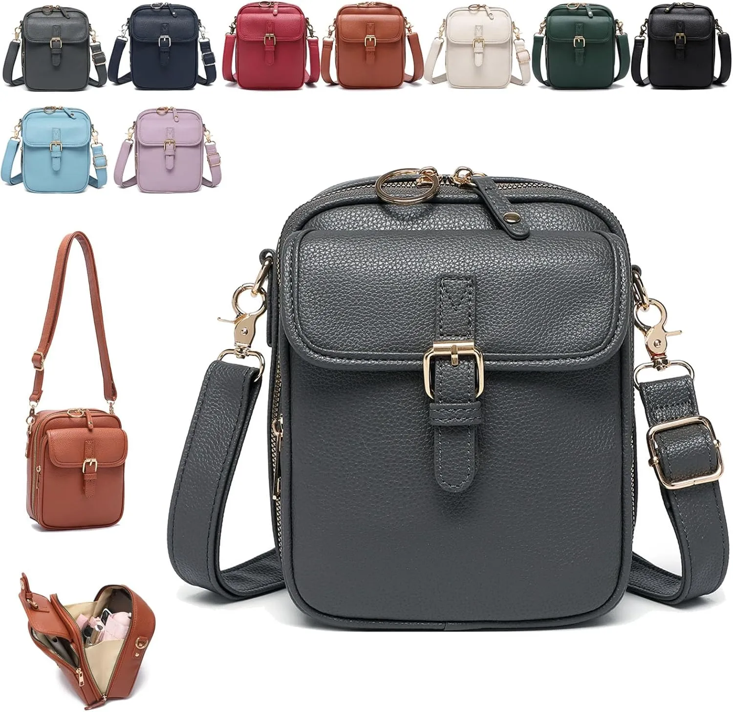 Urvashi Crossbody Bag, Tojoyride Crossbody Leather Bag, Vintage Double Layer Large Capacity Messenger Bag with Card Slot