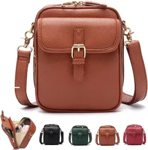 Urvashi Crossbody Leather Bag,2025 Vintage Double Layer Large Capacity Messenger Bag with card slot,for Daily Use (Brown)