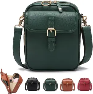 Urvashi Crossbody Leather Bag,2025 Vintage Double Layer Large Capacity Messenger Bag with card slot,for Daily Use (Green)