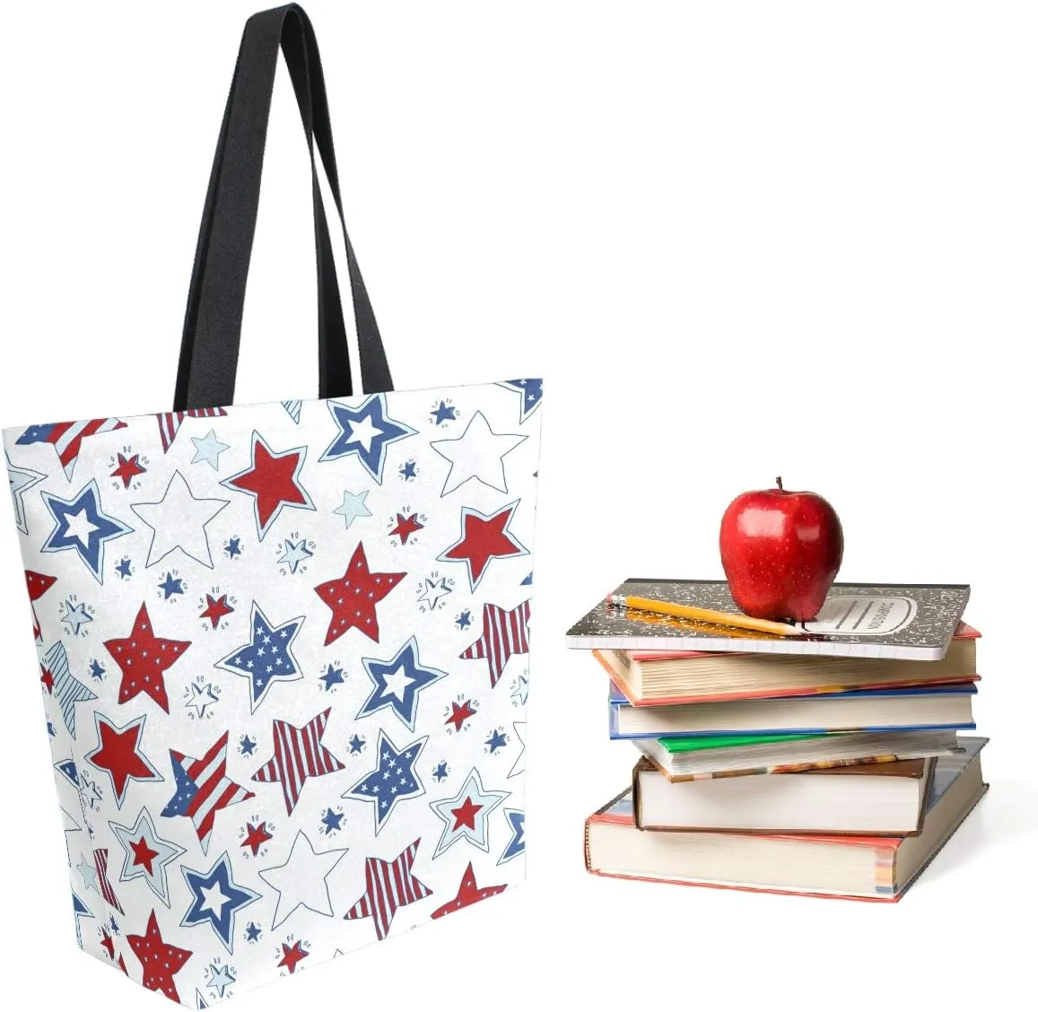 USA Flag Stars Pattern Extra Large Canvas Shoulder Tote Top Storage Handle Bag for Gym Beach Weekender Travel Reusable Grocery Shopping