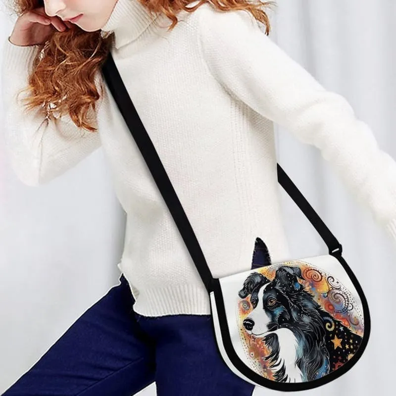 Uskorhein Fractal Butterfly Lotus Graffiti Hippie Dog Nylon Crescent Crossbody Bag for Women Men Mini Messenger Satchel Bag