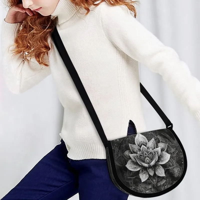 Uskorhein Fractal Butterfly Lotus Graffiti Hippie Dog Nylon Crescent Crossbody Bag for Women Men Mini Messenger Satchel Bag