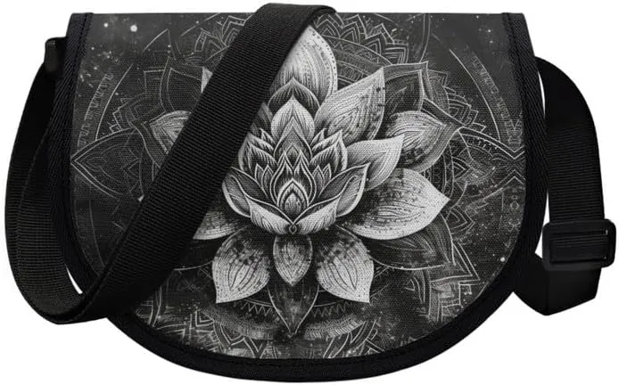 Uskorhein Fractal Butterfly Lotus Graffiti Hippie Dog Nylon Crescent Crossbody Bag for Women Men Mini Messenger Satchel Bag