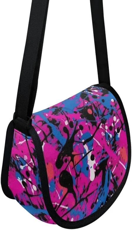 Uskorhein Fractal Butterfly Lotus Graffiti Hippie Dog Nylon Crescent Crossbody Bag for Women Men Mini Messenger Satchel Bag