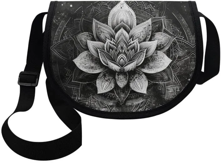 Uskorhein Fractal Butterfly Lotus Graffiti Hippie Dog Nylon Crescent Crossbody Bag for Women Men Mini Messenger Satchel Bag