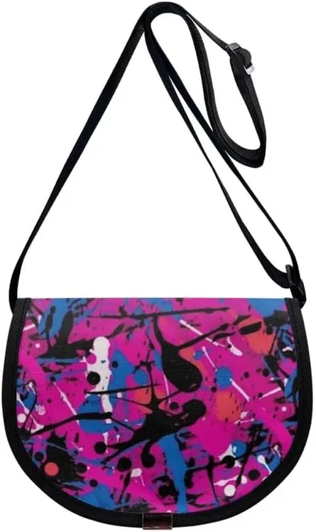 Uskorhein Fractal Butterfly Lotus Graffiti Hippie Dog Nylon Crescent Crossbody Bag for Women Men Mini Messenger Satchel Bag