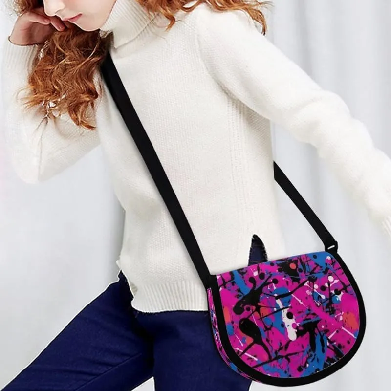 Uskorhein Fractal Butterfly Lotus Graffiti Hippie Dog Nylon Crescent Crossbody Bag for Women Men Mini Messenger Satchel Bag