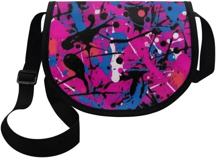 Uskorhein Fractal Butterfly Lotus Graffiti Hippie Dog Nylon Crescent Crossbody Bag for Women Men Mini Messenger Satchel Bag