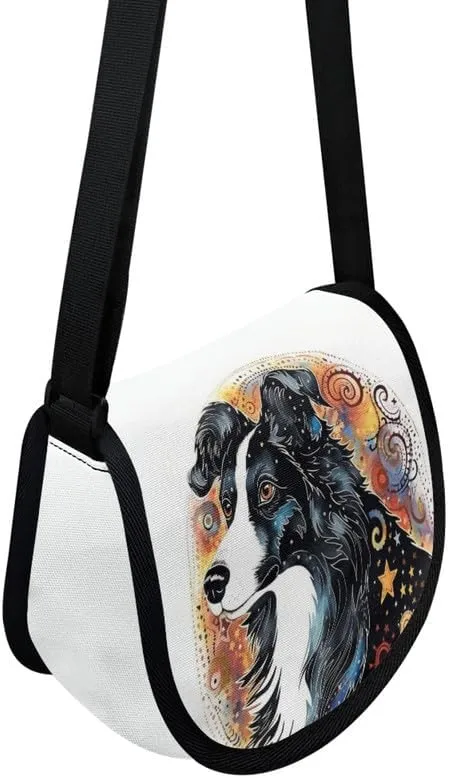 Uskorhein Fractal Butterfly Lotus Graffiti Hippie Dog Nylon Crescent Crossbody Bag for Women Men Mini Messenger Satchel Bag