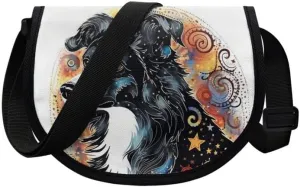 Uskorhein Fractal Butterfly Lotus Graffiti Hippie Dog Nylon Crescent Crossbody Bag for Women Men Mini Messenger Satchel Bag
