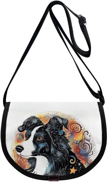 Uskorhein Fractal Butterfly Lotus Graffiti Hippie Dog Nylon Crescent Crossbody Bag for Women Men Mini Messenger Satchel Bag