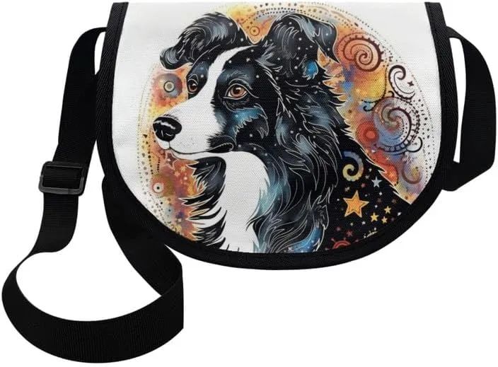 Uskorhein Fractal Butterfly Lotus Graffiti Hippie Dog Nylon Crescent Crossbody Bag for Women Men Mini Messenger Satchel Bag